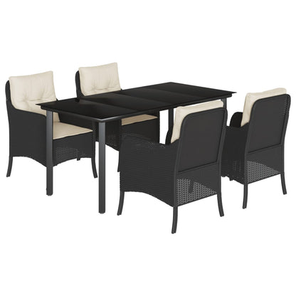 Set da Pranzo da Giardino 5 pz Nero con Cuscini in Polyrattan - homemem39