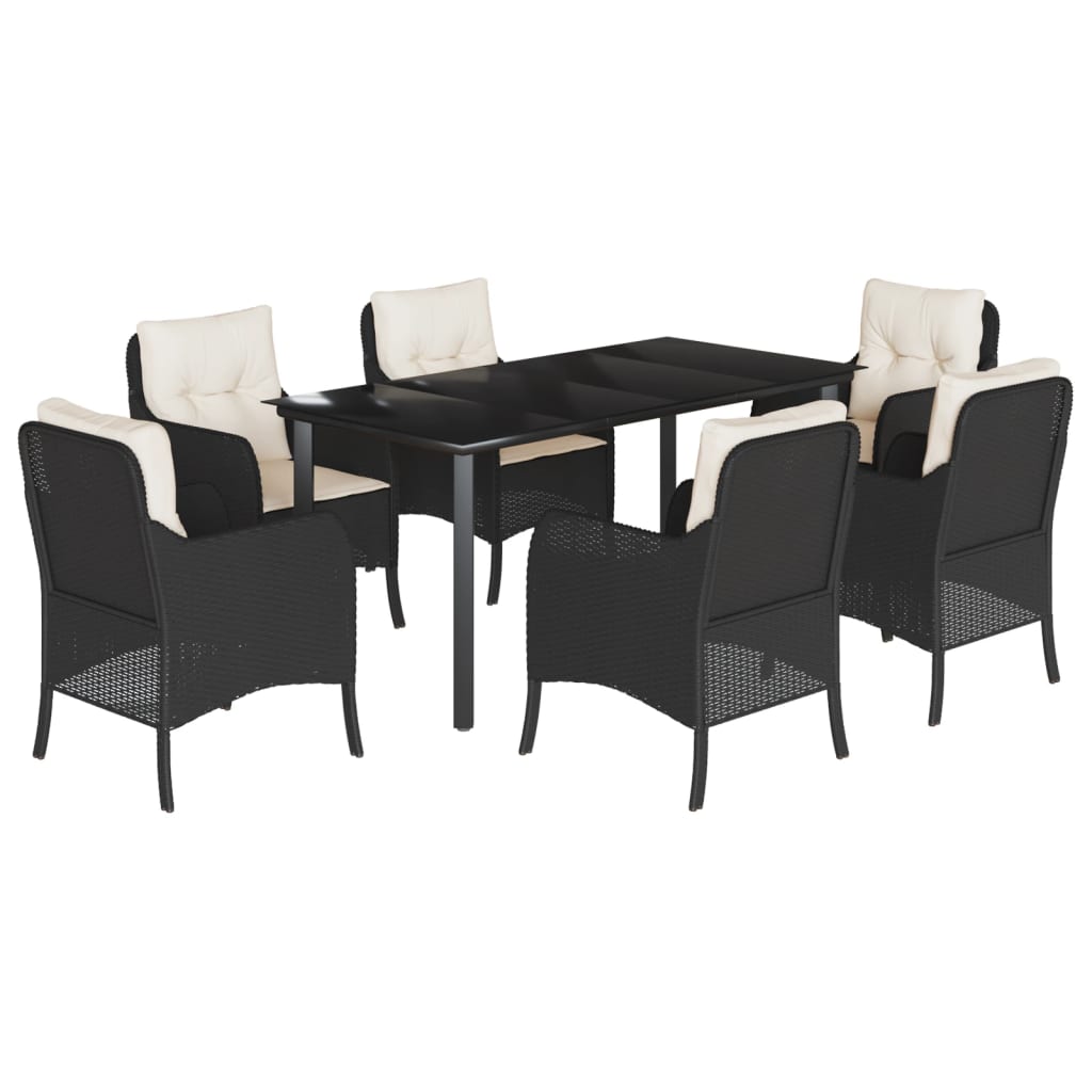 Set da Pranzo da Giardino 7 pz Nero con Cuscini in Polyrattan - homemem39