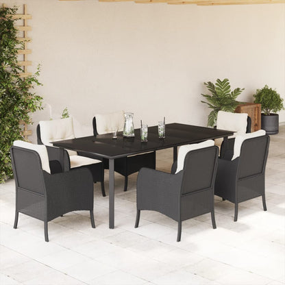 Set da Pranzo da Giardino 7 pz Nero con Cuscini in Polyrattan - homemem39