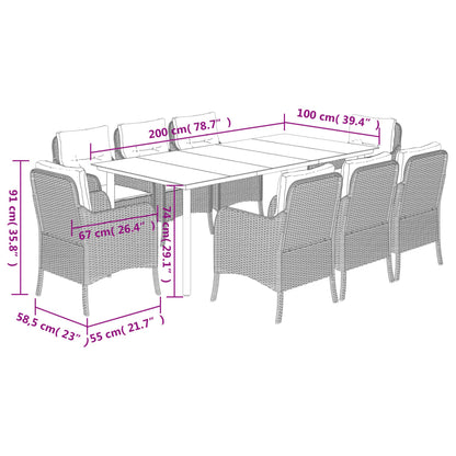 Set da Pranzo da Giardino 9 pz con Cuscini Nero in Polyrattan | homemem39