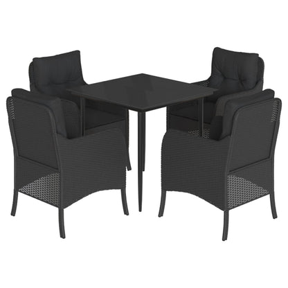 Set da Pranzo da Giardino 5 pz Nero con Cuscini in Polyrattan