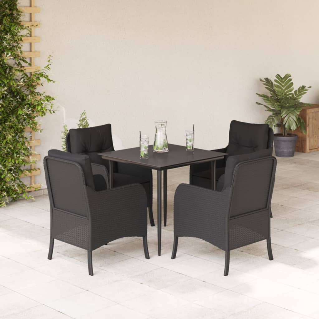 Set da Pranzo da Giardino 5 pz Nero con Cuscini in Polyrattan - homemem39