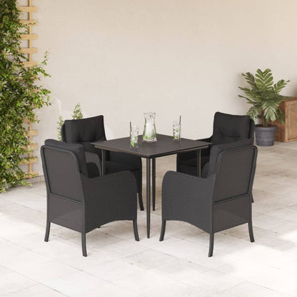 Set da Pranzo da Giardino 5 pz Nero con Cuscini in Polyrattan - homemem39