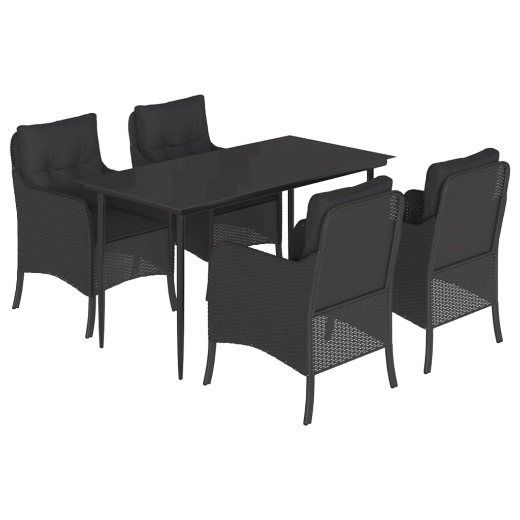 Set da Pranzo da Giardino 5 pz Nero con Cuscini in Polyrattan - homemem39