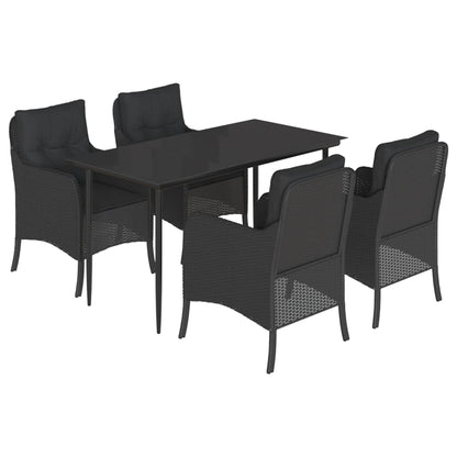 Set da Pranzo da Giardino 5 pz Nero con Cuscini in Polyrattan - homemem39