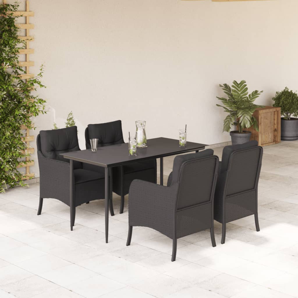 Set da Pranzo da Giardino 5 pz Nero con Cuscini in Polyrattan - homemem39