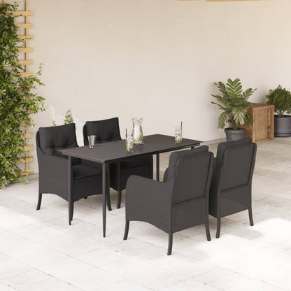Set da Pranzo da Giardino 5 pz Nero con Cuscini in Polyrattan - homemem39