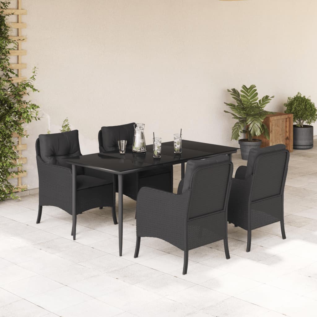 Set da Pranzo da Giardino 5 pz Nero con Cuscini in Polyrattan - homemem39