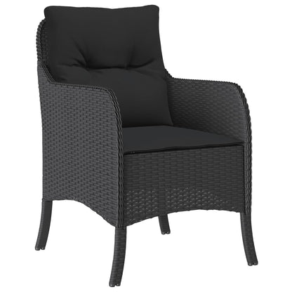 Set da Pranzo da Giardino 3 pz con Cuscini Nero in Polyrattan