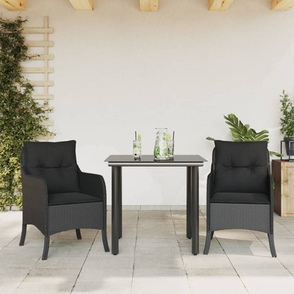 Set da Pranzo da Giardino 3 pz con Cuscini Nero in Polyrattan - homemem39