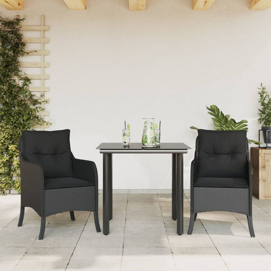 Set da Pranzo da Giardino 3 pz con Cuscini Nero in Polyrattan - homemem39