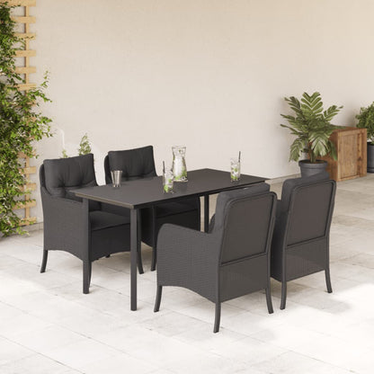 Set da Pranzo da Giardino 5 pz Nero con Cuscini in Polyrattan - homemem39