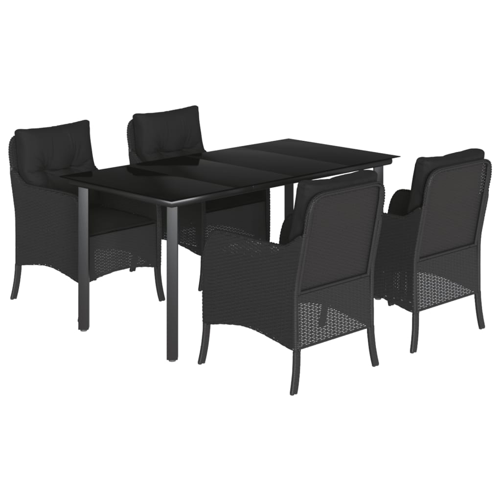Set da Pranzo da Giardino 5 pz Nero con Cuscini in Polyrattan - homemem39