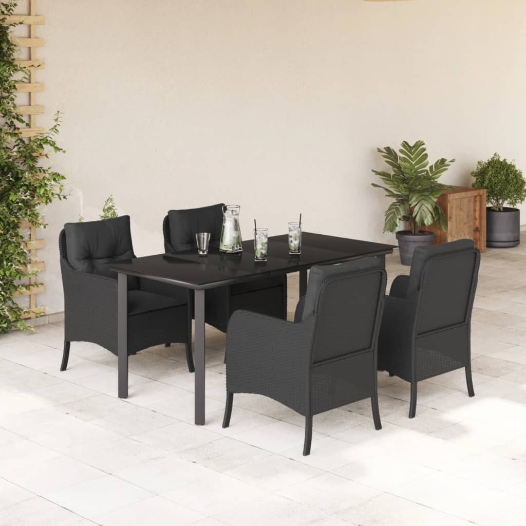 Set da Pranzo da Giardino 5 pz Nero con Cuscini in Polyrattan - homemem39