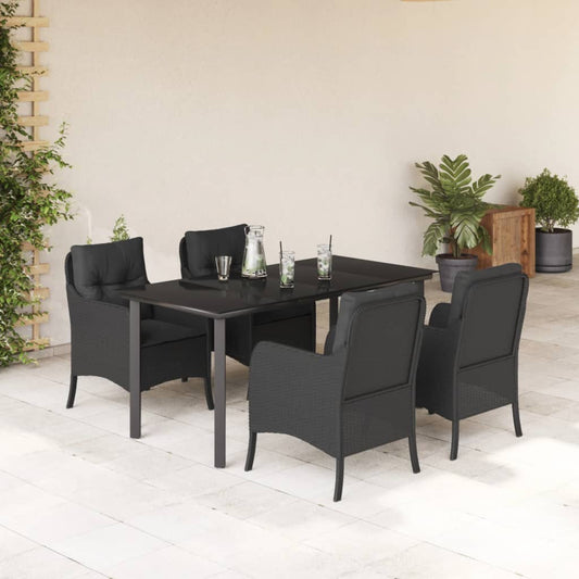 Set da Pranzo da Giardino 5 pz Nero con Cuscini in Polyrattan - homemem39