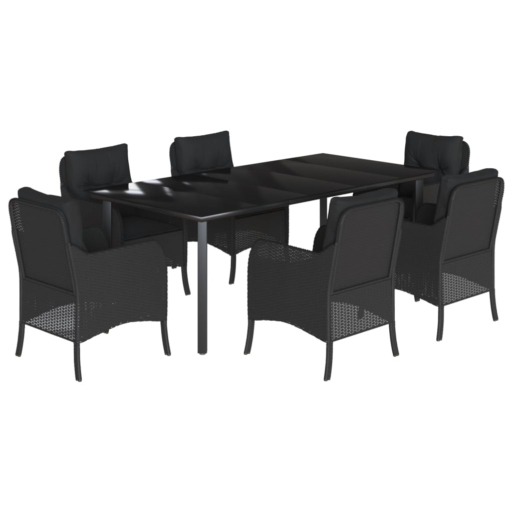 Set da Pranzo da Giardino 7 pz Nero con Cuscini in Polyrattan - homemem39