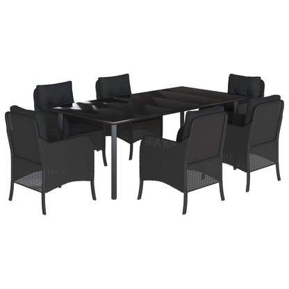 Set da Pranzo da Giardino 7 pz Nero con Cuscini in Polyrattan - homemem39