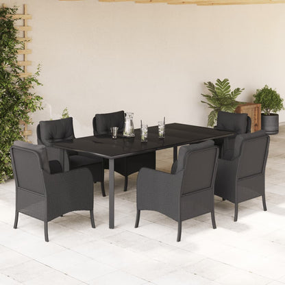 Set da Pranzo da Giardino 7 pz Nero con Cuscini in Polyrattan - homemem39