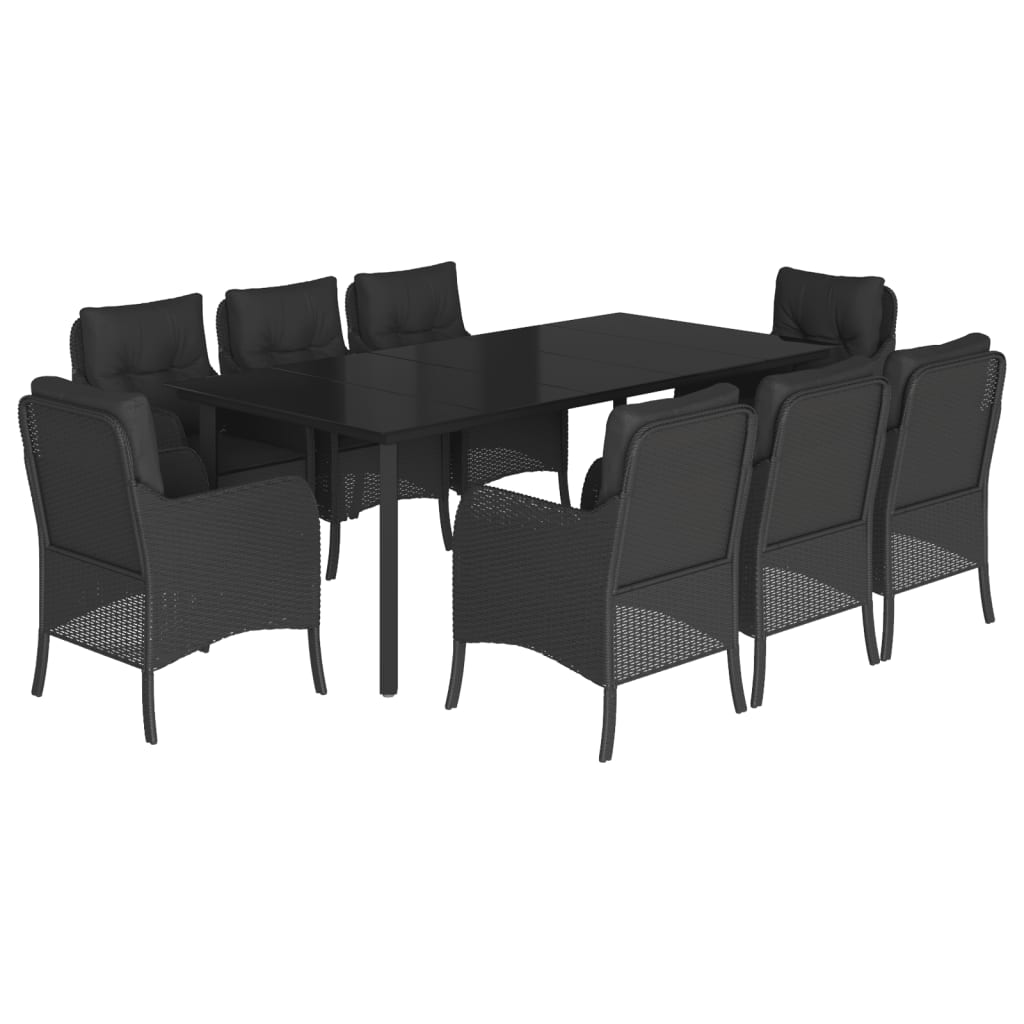 Set da Pranzo da Giardino 9 pz con Cuscini Nero in Polyrattan - homemem39