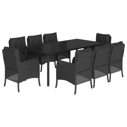 Set da Pranzo da Giardino 9 pz con Cuscini Nero in Polyrattan - homemem39