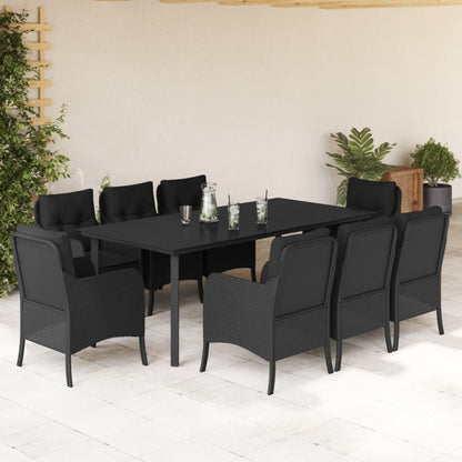 Set da Pranzo da Giardino 9 pz con Cuscini Nero in Polyrattan - homemem39