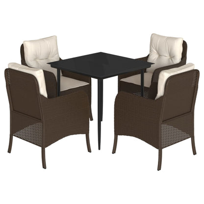 Set da Pranzo da Giardino 5pz con Cuscini in Polyrattan Marrone - homemem39