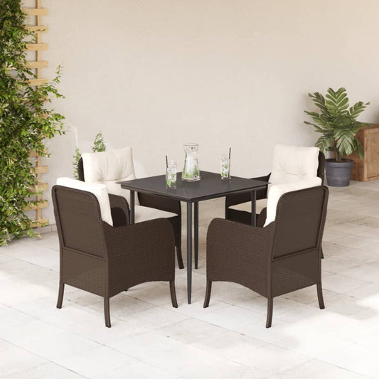 Set da Pranzo da Giardino 5pz con Cuscini in Polyrattan Marrone - homemem39