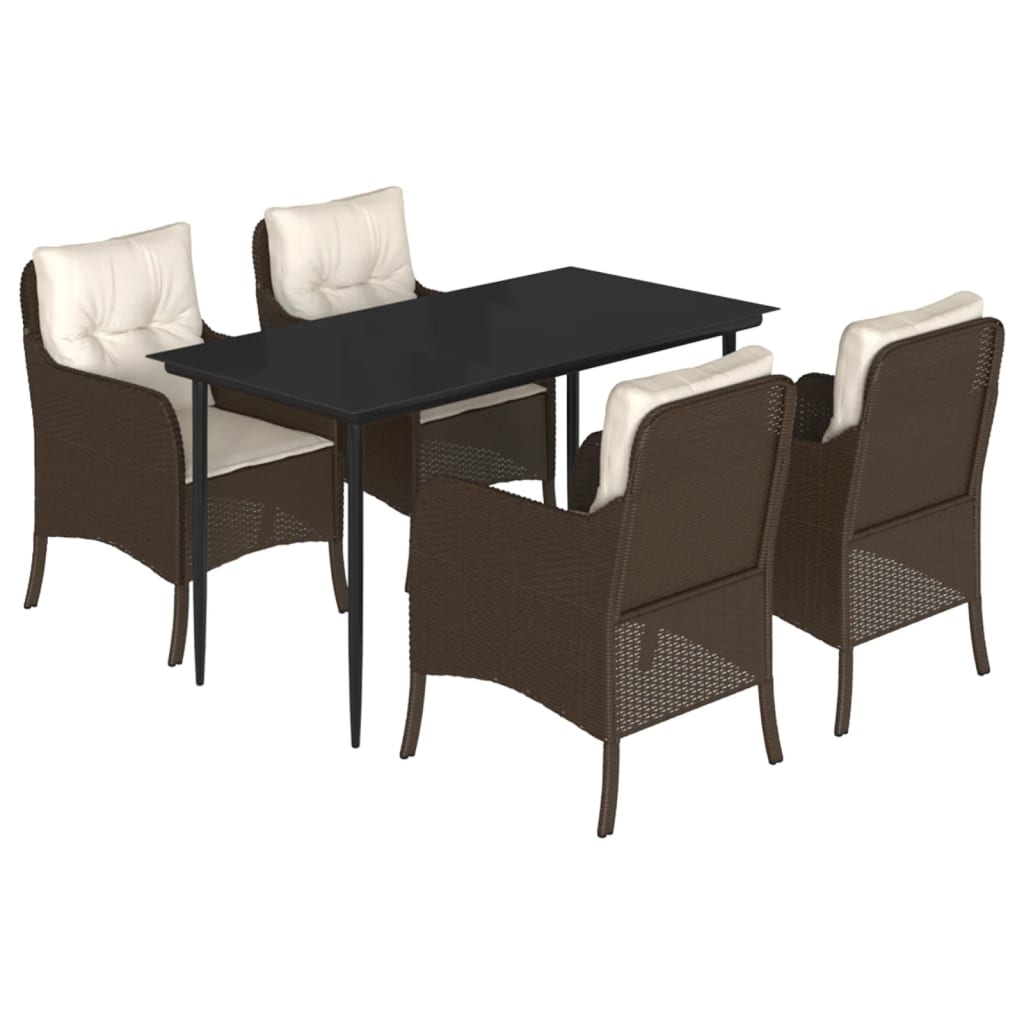 Set da Pranzo da Giardino 5pz con Cuscini in Polyrattan Marrone - homemem39
