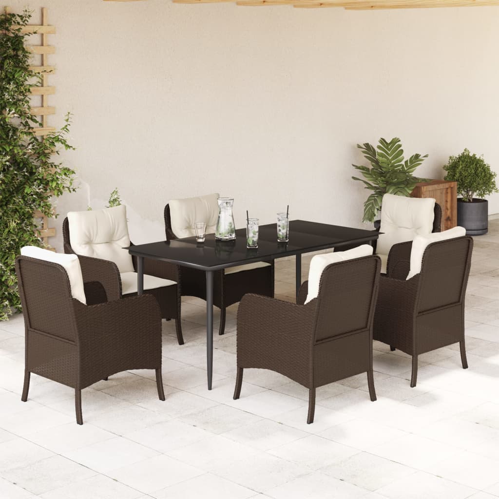 Set da Pranzo da Giardino 7pz con Cuscini in Polyrattan Marrone - homemem39