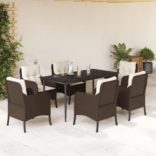 Set da Pranzo da Giardino 7pz con Cuscini in Polyrattan Marrone - homemem39