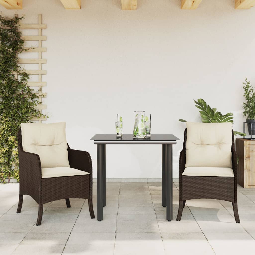 Set da Pranzo da Giardino 3pz con Cuscini in Polyrattan Marrone - homemem39