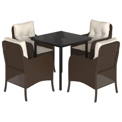 Set da Pranzo da Giardino 5pz con Cuscini in Polyrattan Marrone - homemem39