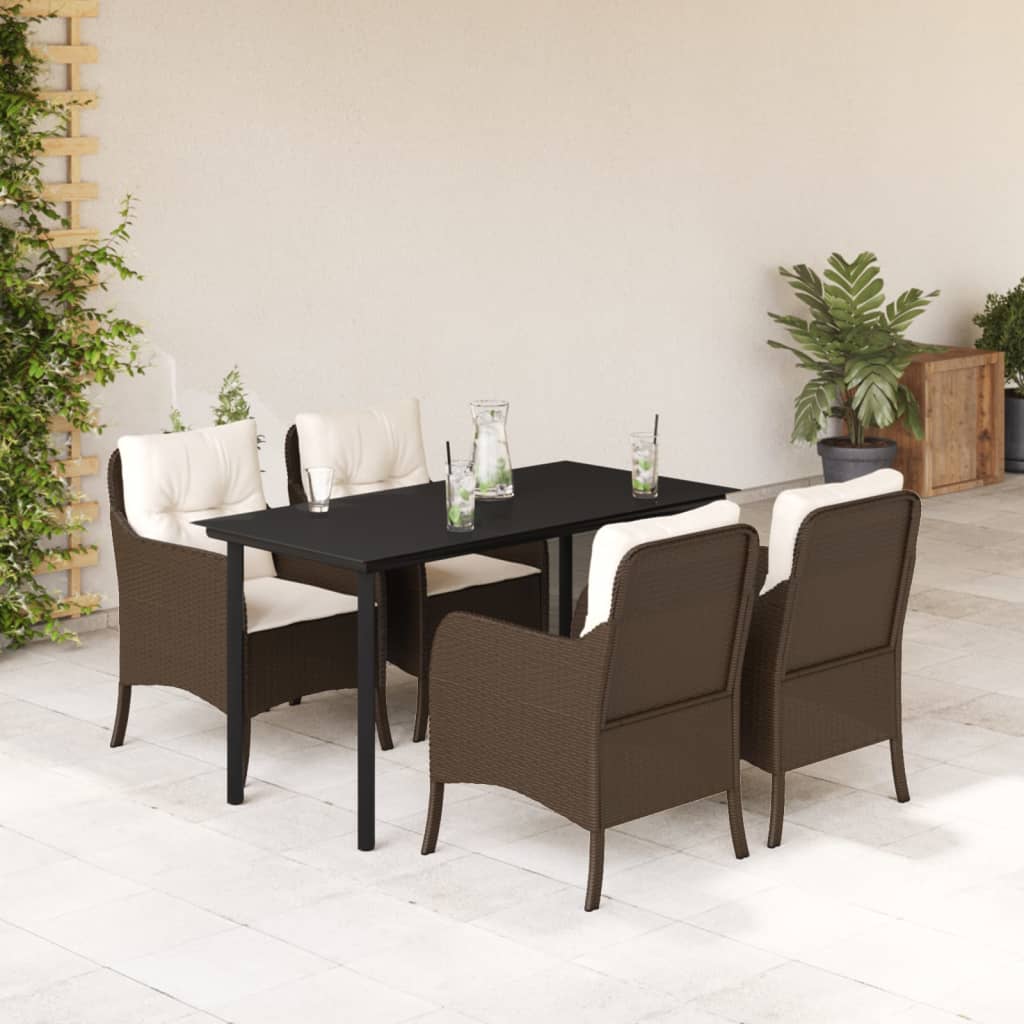 Set da Pranzo da Giardino 5pz con Cuscini in Polyrattan Marrone | homemem39