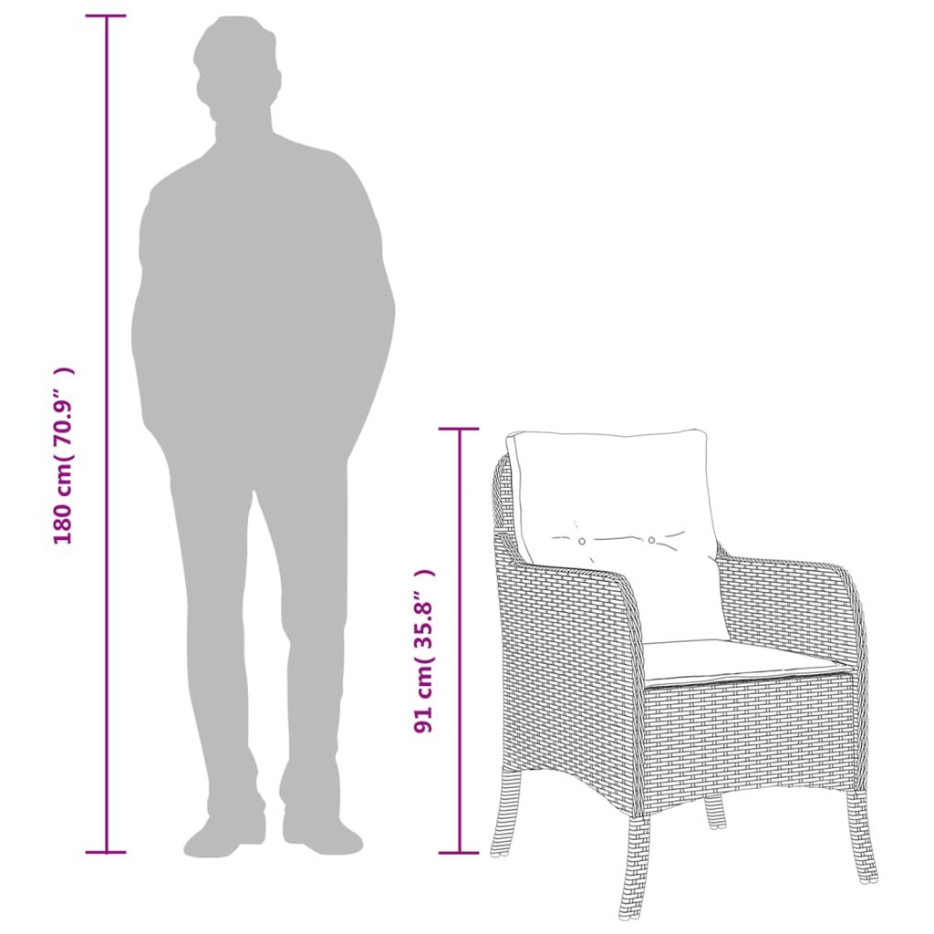 Set da Pranzo da Giardino 5pz con Cuscini in Polyrattan Marrone | homemem39