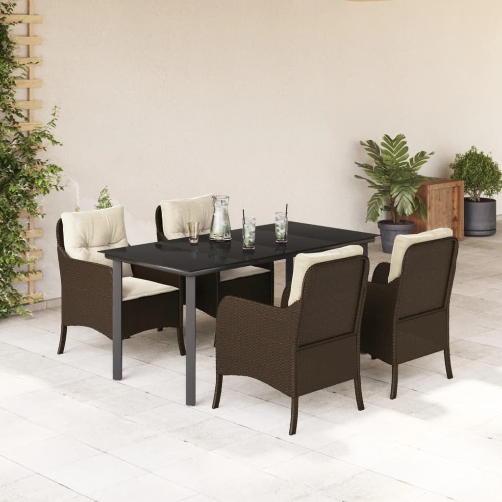 Set da Pranzo da Giardino 5pz con Cuscini in Polyrattan Marrone - homemem39