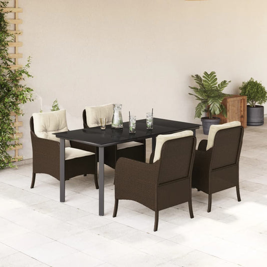 Set da Pranzo da Giardino 5pz con Cuscini in Polyrattan Marrone - homemem39