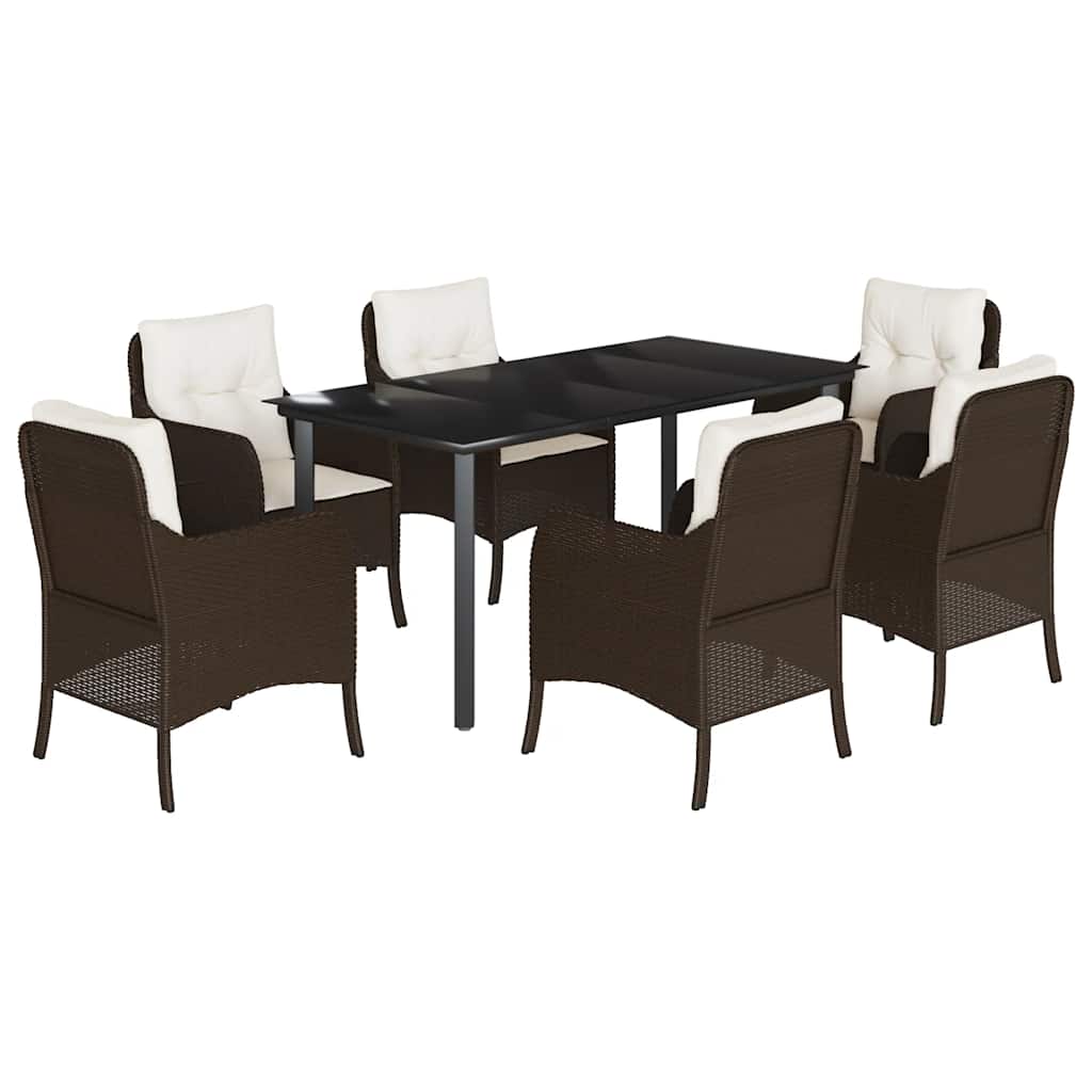 Set da Pranzo da Giardino 7pz con Cuscini in Polyrattan Marrone | homemem39