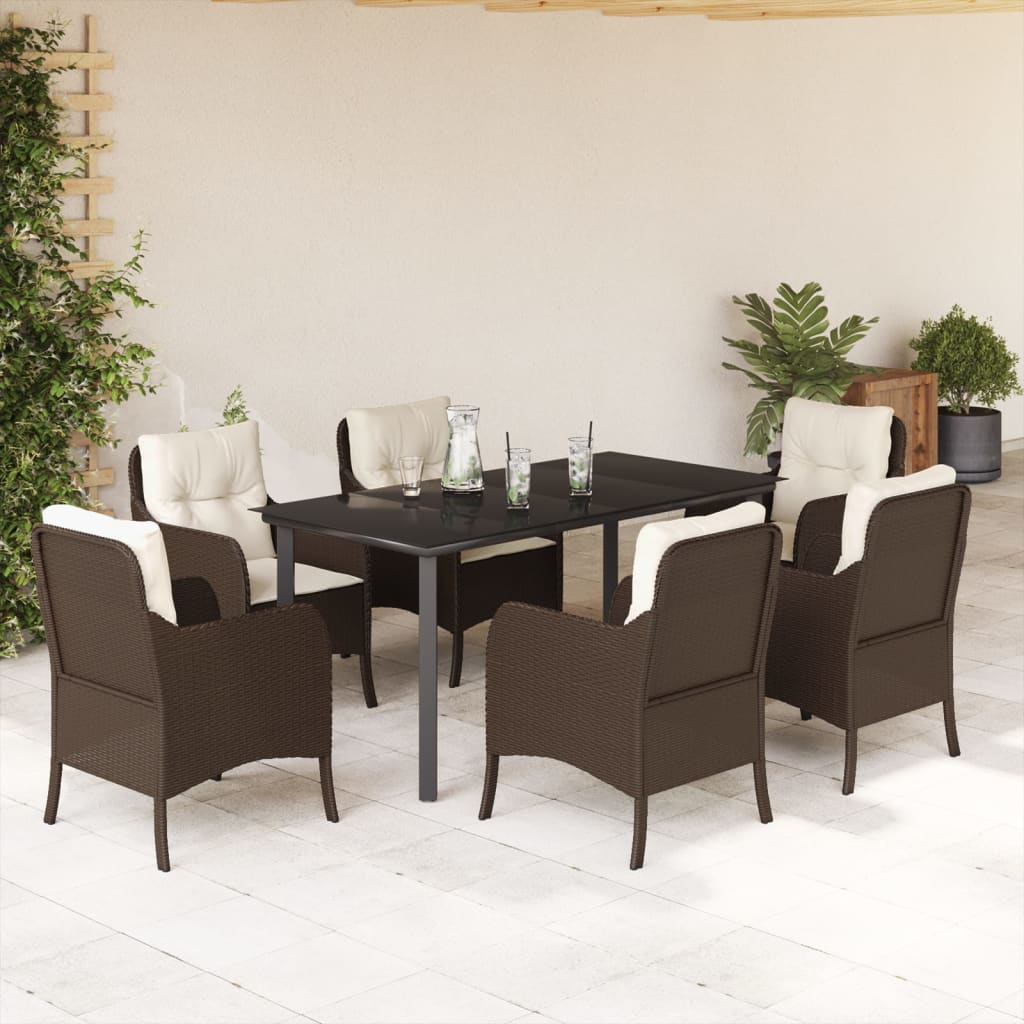 Set da Pranzo da Giardino 7pz con Cuscini in Polyrattan Marrone | homemem39
