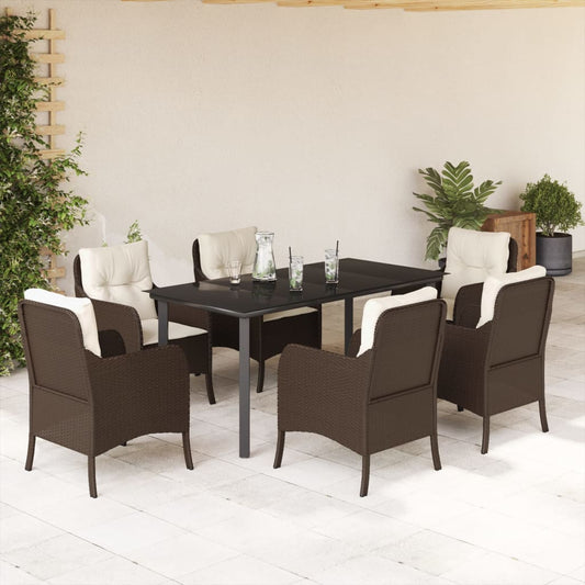 Set da Pranzo da Giardino 7pz con Cuscini in Polyrattan Marrone - homemem39