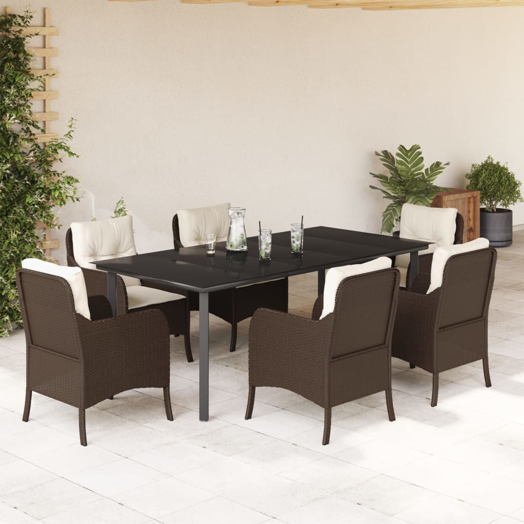 Set da Pranzo da Giardino 7pz con Cuscini in Polyrattan Marrone - homemem39