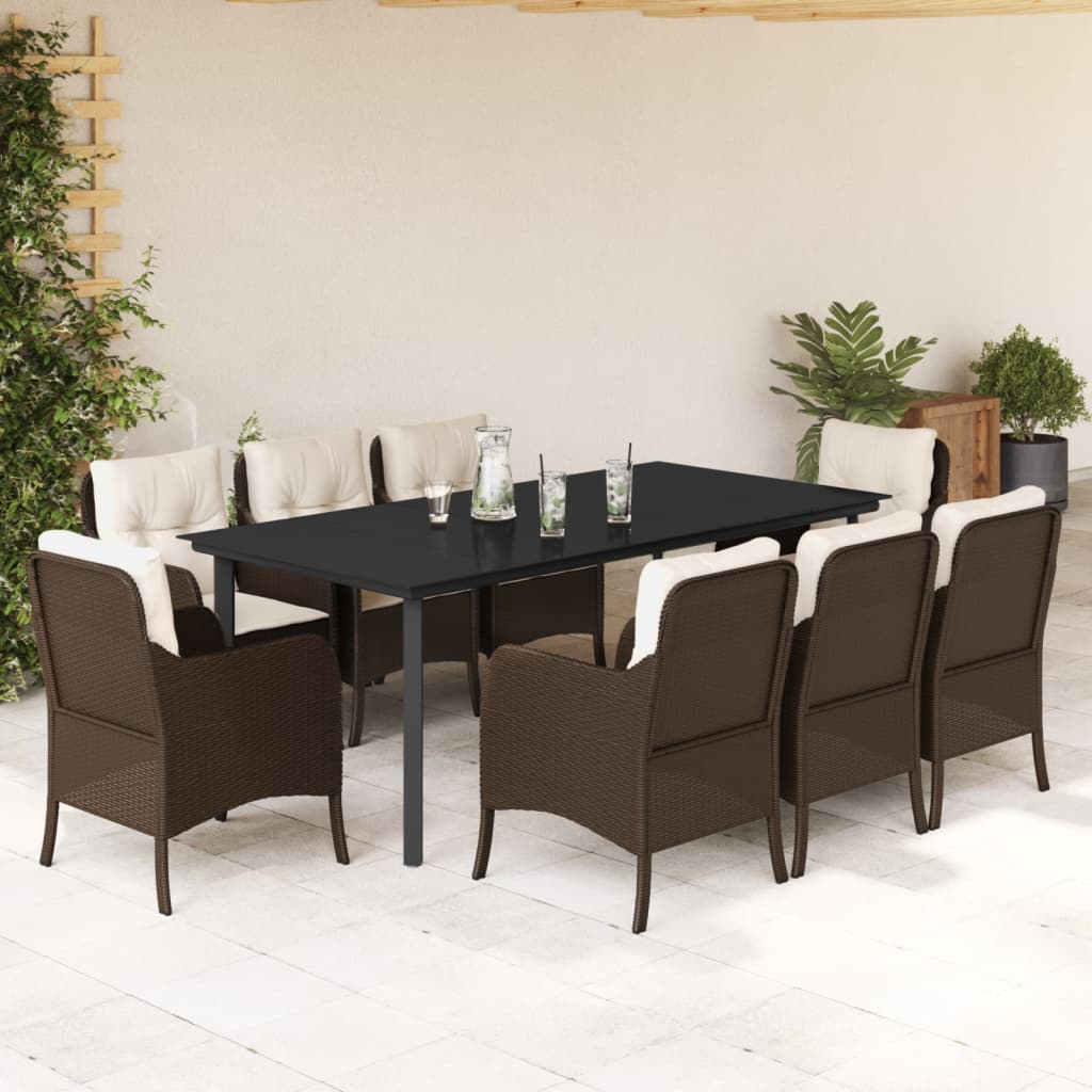 Set da Pranzo da Giardino 9pz con Cuscini Marrone in Polyrattan - homemem39