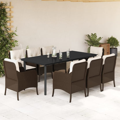 Set da Pranzo da Giardino 9pz con Cuscini Marrone in Polyrattan - homemem39