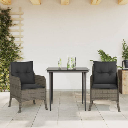 Set da Pranzo da Giardino 3 pz con Cuscini in Polyrattan Grigio