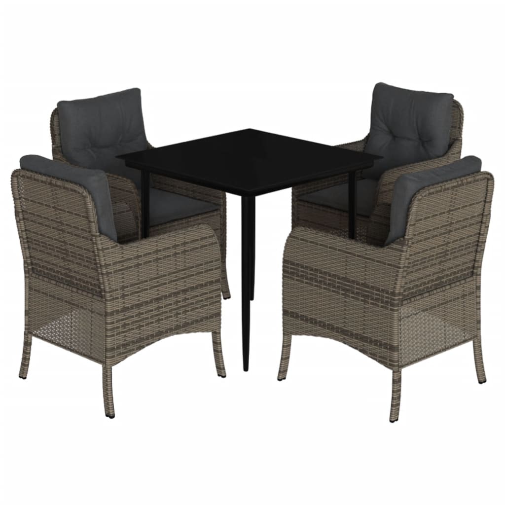 Set da Pranzo da Giardino 5 pz con Cuscini in Polyrattan Grigio - homemem39