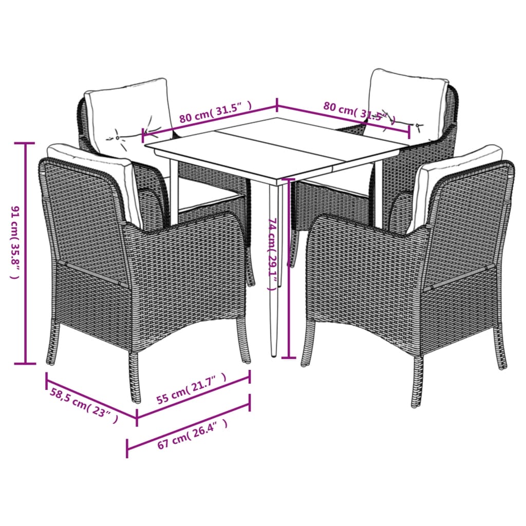 Set da Pranzo da Giardino 5 pz con Cuscini in Polyrattan Grigio - homemem39