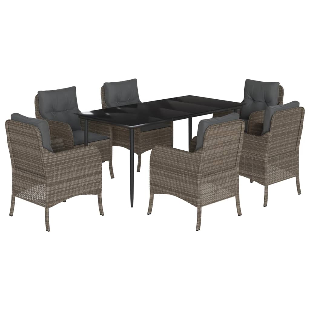 Set da Pranzo da Giardino 7 pz con Cuscini in Polyrattan Grigio - homemem39