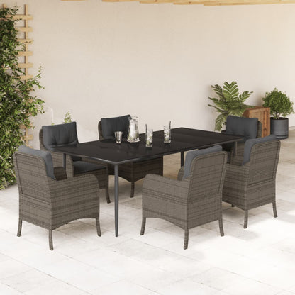 Set da Pranzo da Giardino 7 pz con Cuscini in Polyrattan Grigio - homemem39