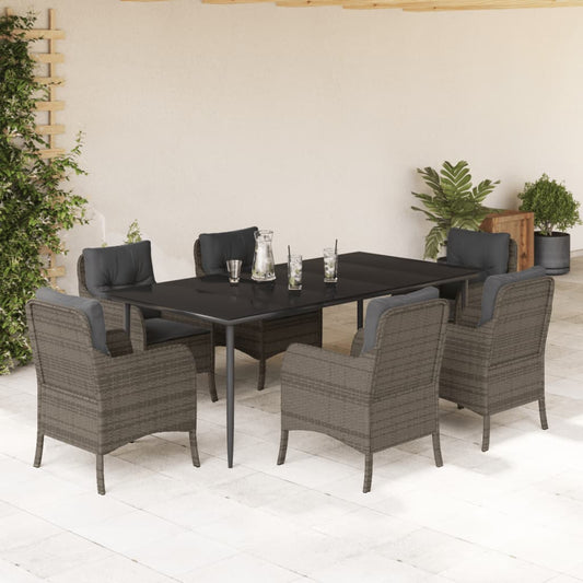 Set da Pranzo da Giardino 7 pz con Cuscini in Polyrattan Grigio - homemem39