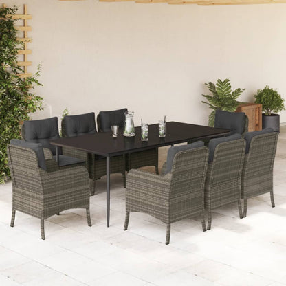 Set da Pranzo da Giardino 9 pz con Cuscini in Polyrattan Grigio - homemem39