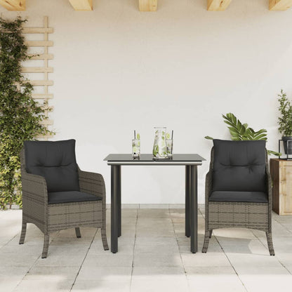 Set da Pranzo da Giardino 3 pz con Cuscini in Polyrattan Grigio - homemem39